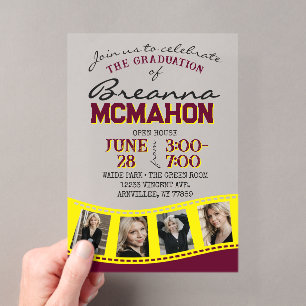 Burgundy & Yellow Photo Graduation Filmstrip Acrylic Invitations