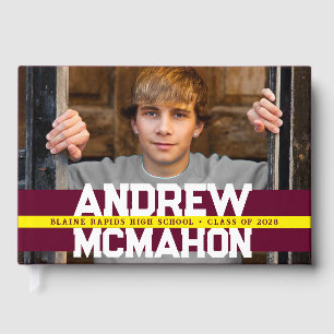 Burgundy & Yellow Photo Graduation Personalized Guest Book