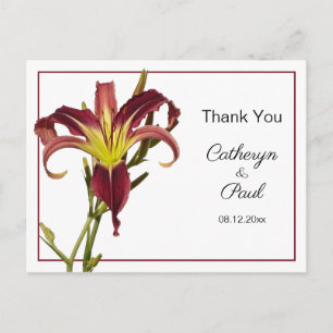 Burgundy & Yellow Spider Daylily Wedding Thank You Postcard