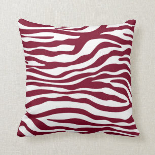Burgundy Zebra Animal Print Throw Pillow