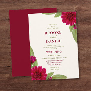 Burgundy Zinnia Sage Leaf Wedding Invitation