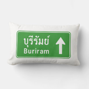 Buriram Ahead ⚠ Thai Highway Traffic Sign ⚠ Lumbar Pillow