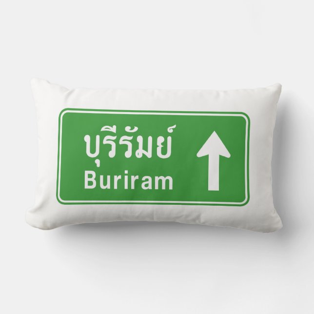 Buriram Ahead ⚠ Thai Highway Traffic Sign ⚠ Lumbar Pillow (Front)