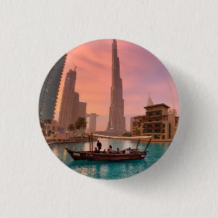 Burj Khalifa Boat Lake Cityscape 1 Inch Round Button