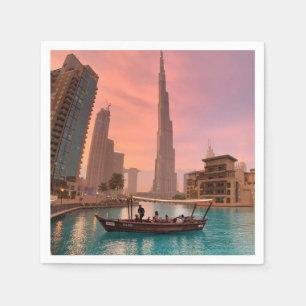 Burj Khalifa Boat Lake Cityscape Napkin
