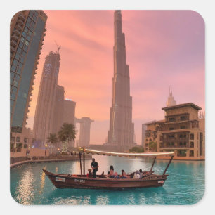 Burj Khalifa Boat Lake Cityscape                 Square Sticker