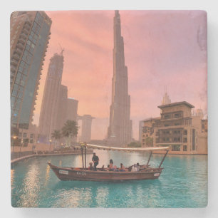 Burj Khalifa Boat Lake Cityscape Stone Coaster