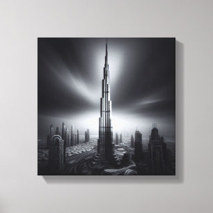 Burj Khalifa Monochrome Skyline – Dramatic Urban  Canvas Print