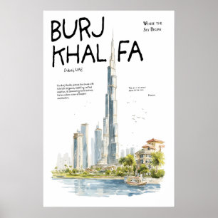 Burj Khalifa Poster Dubai UAE Skyline Modern