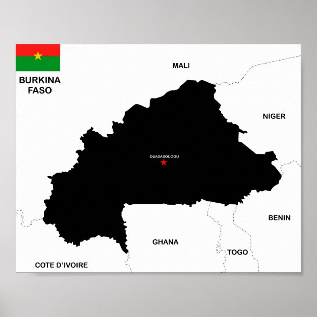 burkina faso country political map flag poster (Front)
