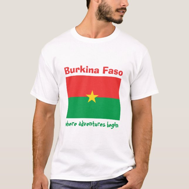 Burkina Faso Flag + Map + Text T-Shirt (Front)