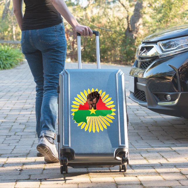 Burkina Faso Map, Flag and Revolution Fist (Suitcase Insitu)