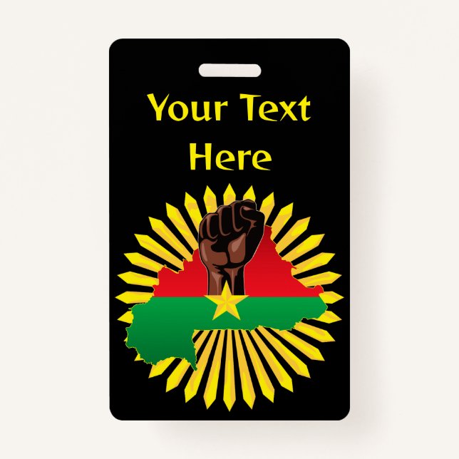 Burkina Faso Map, Flag and Revolution Fist Badge (Front)