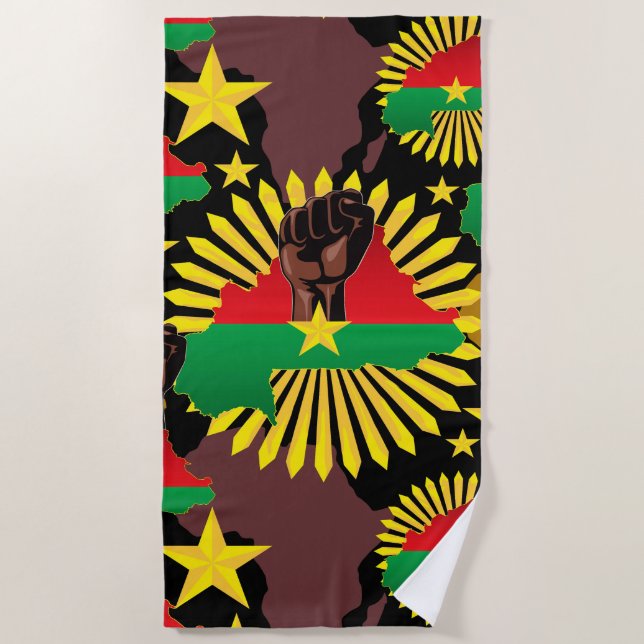 Burkina Faso Map, Flag and Revolution Fist Beach Towel (Front)