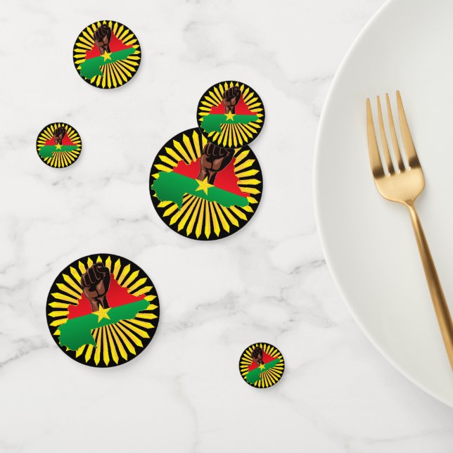 Burkina Faso Map, Flag and Revolution Fist Confetti (Group)