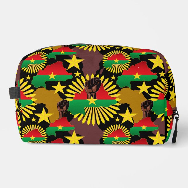 Burkina Faso Map, Flag and Revolution Fist Dopp Kit (Front)