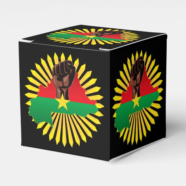 Burkina Faso Map, Flag and Revolution Fist Favor Box (Front Side)