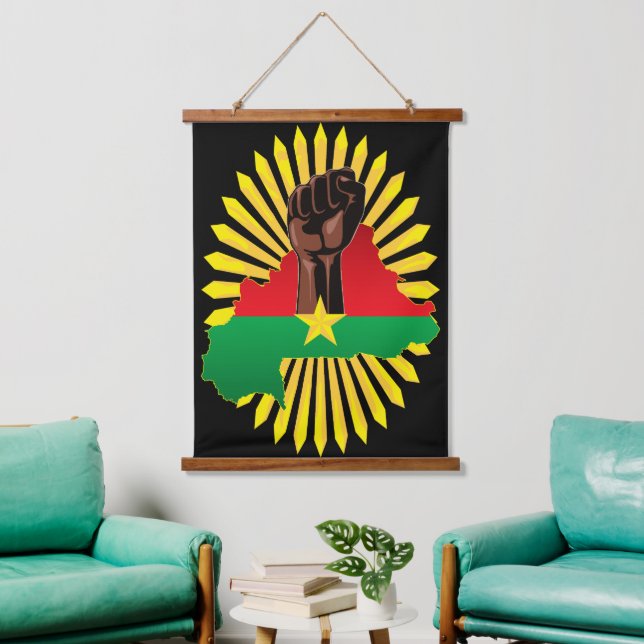 Burkina Faso Map, Flag and Revolution Fist Hanging Tapestry (Living Room)