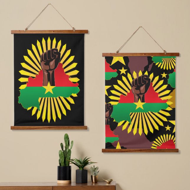 Burkina Faso Map, Flag and Revolution Fist Hanging Tapestry (Asymmetrical)
