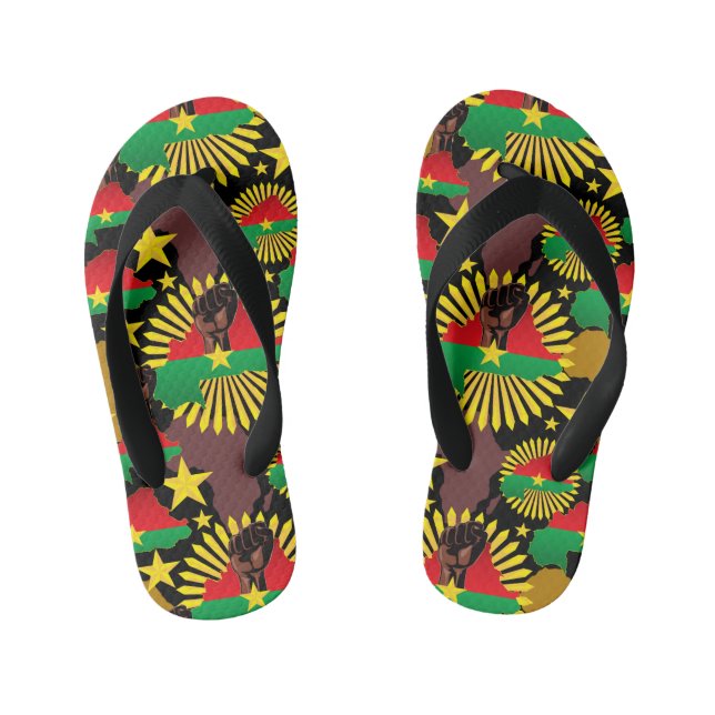 Burkina Faso Map, Flag and Revolution Fist Kid's Flip Flops (Footbed)