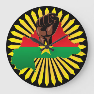 Burkina Faso Map, Flag and Revolution Fist Large Clock