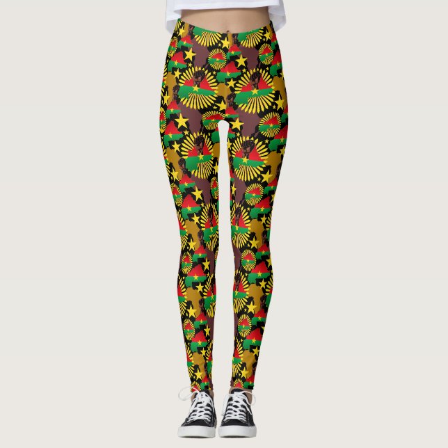 Burkina Faso Map, Flag and Revolution Fist Leggings (Front)