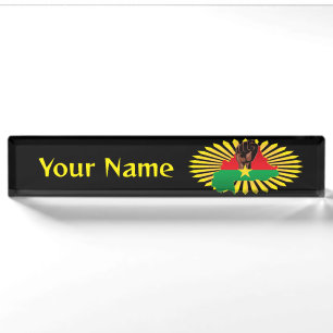 Burkina Faso Map, Flag and Revolution Fist Nameplate