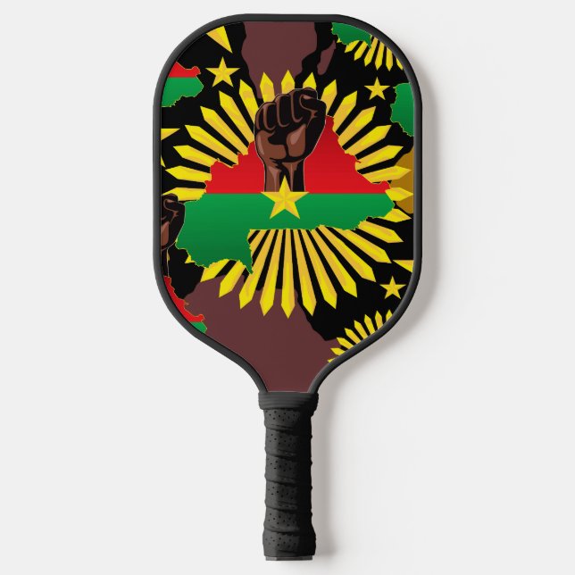 Burkina Faso Map, Flag and Revolution Fist Pickleball Paddle (Front)