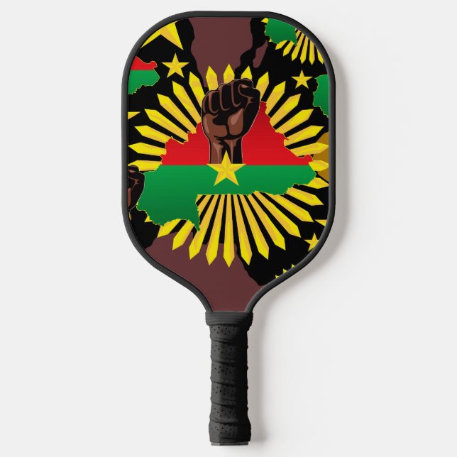Burkina Faso Map, Flag and Revolution Fist Pickleball Paddle (Front)