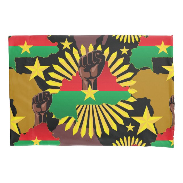 Burkina Faso Map, Flag and Revolution Fist Pillowcase (Front)