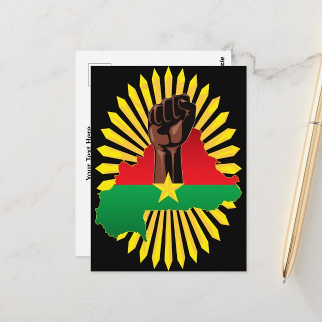 Burkina Faso Map, Flag and Revolution Fist Postcard (Front/Back In Situ)