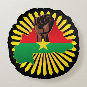 Burkina Faso Map, Flag and Revolution Fist Round Pillow