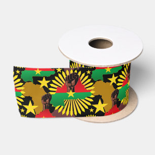 Burkina Faso Map, Flag and Revolution Fist Satin Ribbon