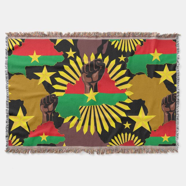 Burkina Faso Map, Flag and Revolution Fist Throw Blanket (Front)