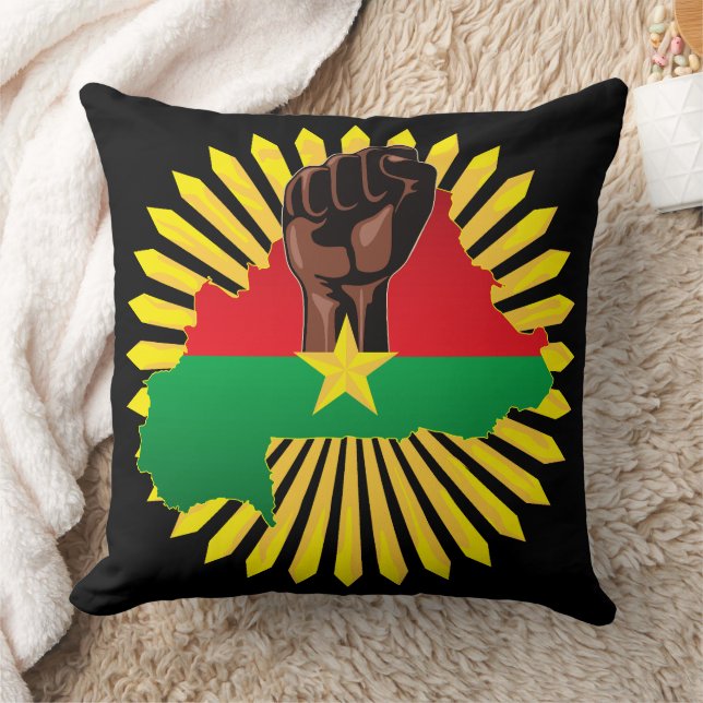 Burkina Faso Map, Flag and Revolution Fist Throw Pillow (Blanket)