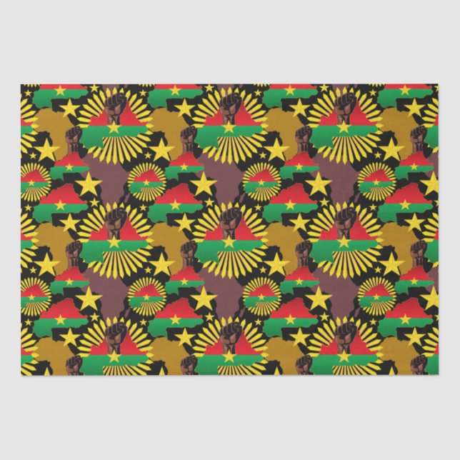 Burkina Faso Map, Flag and Revolution Fist Tissue Paper (Front)