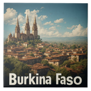 Burkina Faso Village and Scenic Landscape Skyline Tile