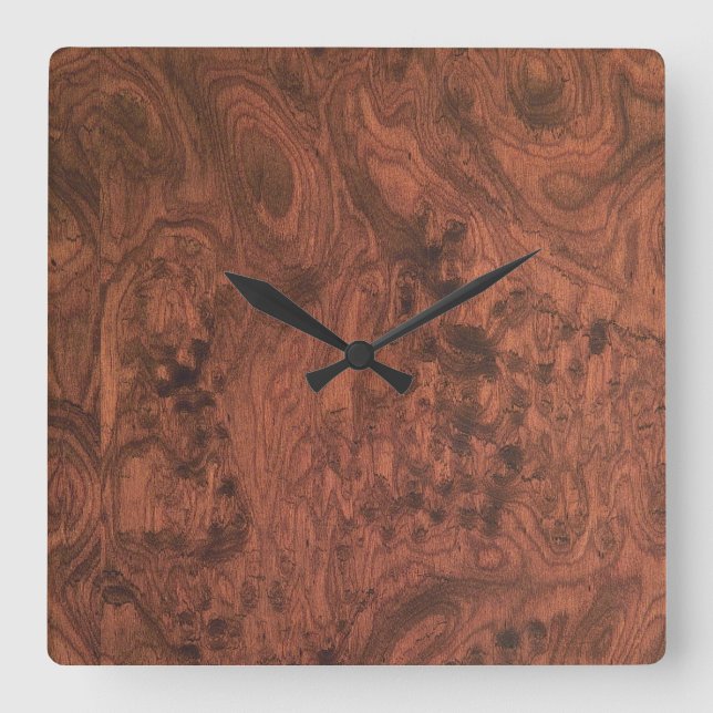 Burl Mahogany Wood Texture Square Wall Clock (Front)
