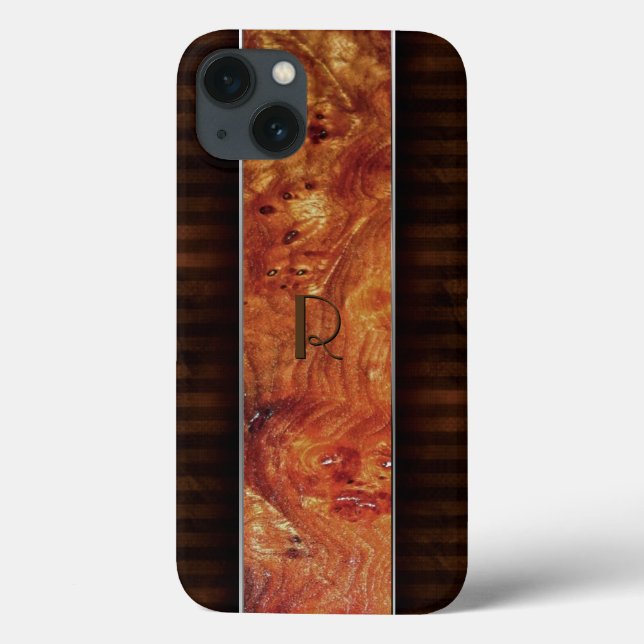 Burl Wood Look Monogrammed iPad Air Case (Back)