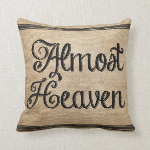 Burlap Almost Heaven Throw Pillow