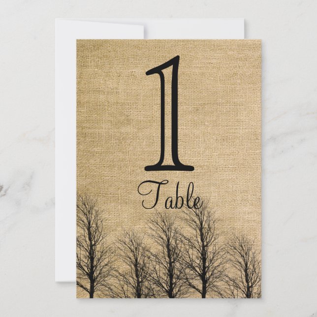 Burlap and Birch Posh Wedding Table Number (Front)