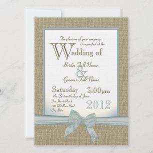 Burlap and Bow Blue Country Wedding Invitation