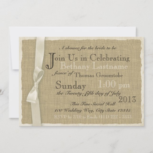 Burlap and Bow Bridal Shower Invitation (Front)