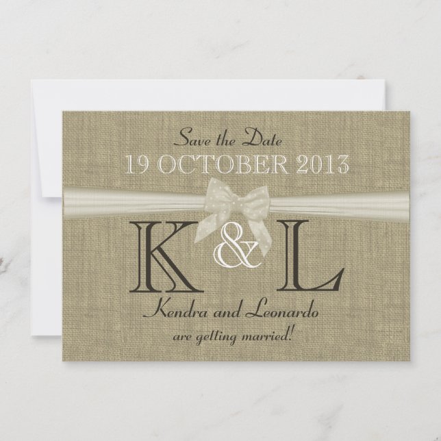 Burlap and Bow Country Save the Date (Front)