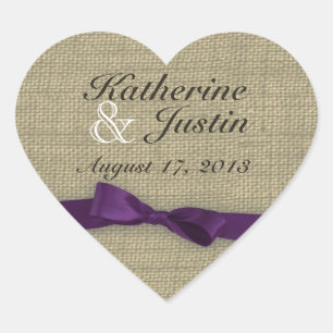 Burlap and Bow Heart Heart Sticker