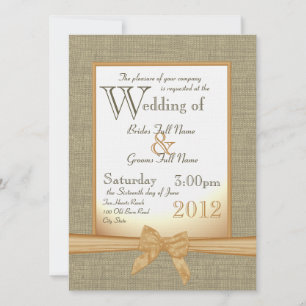 Burlap and Bow Orange Country Wedding Invitation
