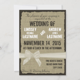 Burlap and Bow Rustic Wedding Antique White Invitation