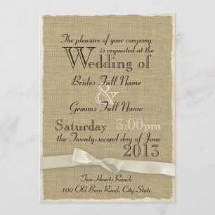 Burlap and Bow Rustic Wedding Lite Invitation