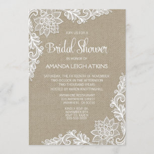 Burlap and Floral Lace Bridal Shower Invitations