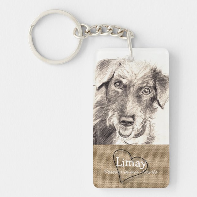 Burlap and Heart Pet Memorial Keychain with Poem 2 (Front)